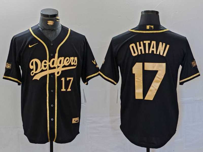 Men%27s Los Angeles Dodgers #17 Shohei Ohtani Number Black Gold World Series Champions Cool Base Stitched Jersey->los angeles dodgers->MLB Jersey